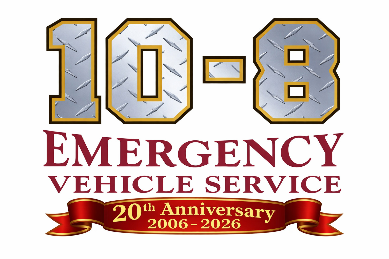 10-8 Emergency Vehicle Service logo, 20th anniversary ribbon, 2006-2026.