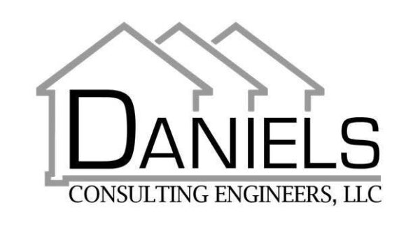 Logo for Daniels Consulting Engineers, LLC, featuring three outlined house rooftops above the company name.