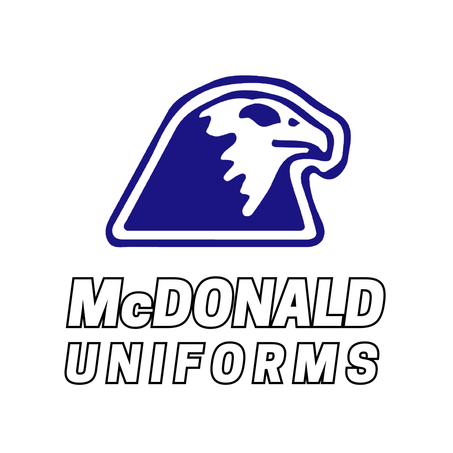 A blue and white eagle logo above the text McDONALD UNIFORMS in bold, black outlined letters.
