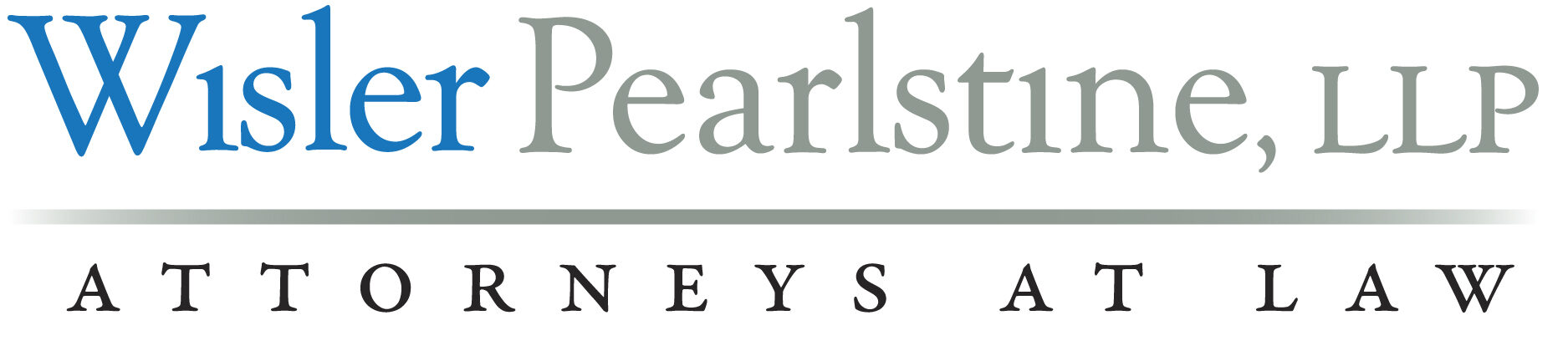 Logo for Wisler Pearlstine, LLP. The firm's name appears in blue and gray above a gray horizontal line, with "Attorneys at Law" written in black capital letters below the line.