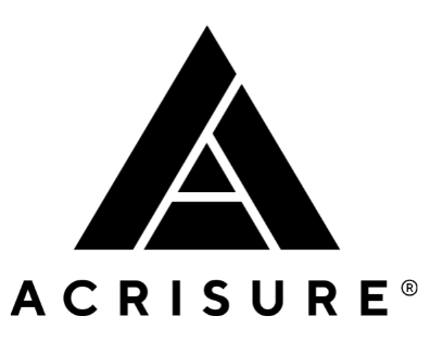 Black and white logo featuring a stylized letter "A" formed by overlapping triangles above the word "Acrisure" in bold, uppercase letters.